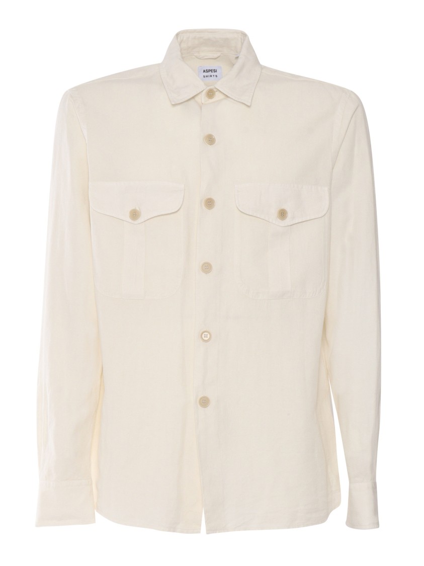 Aspesi Relaxed Fit Button-up Shirt With Two Chest Pockets In Neutral