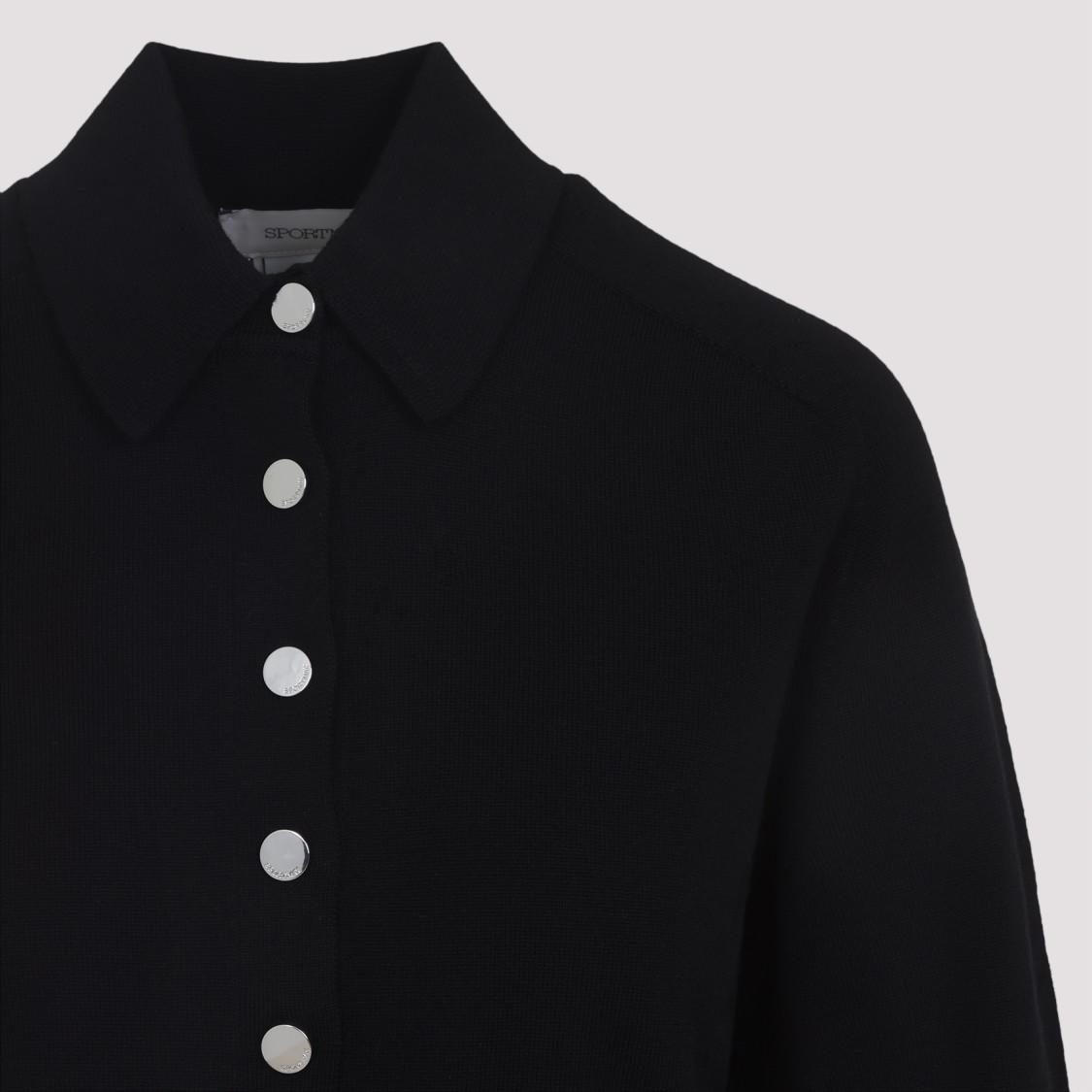 Sportmax Virgin Wool Cardigan With Classic Collar And Retro Charm In Black