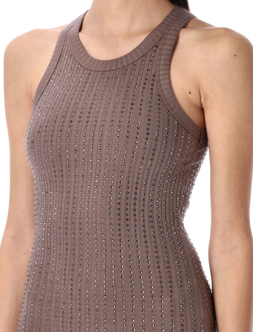 Attico Crystal-embellished Mini Dress In Brown