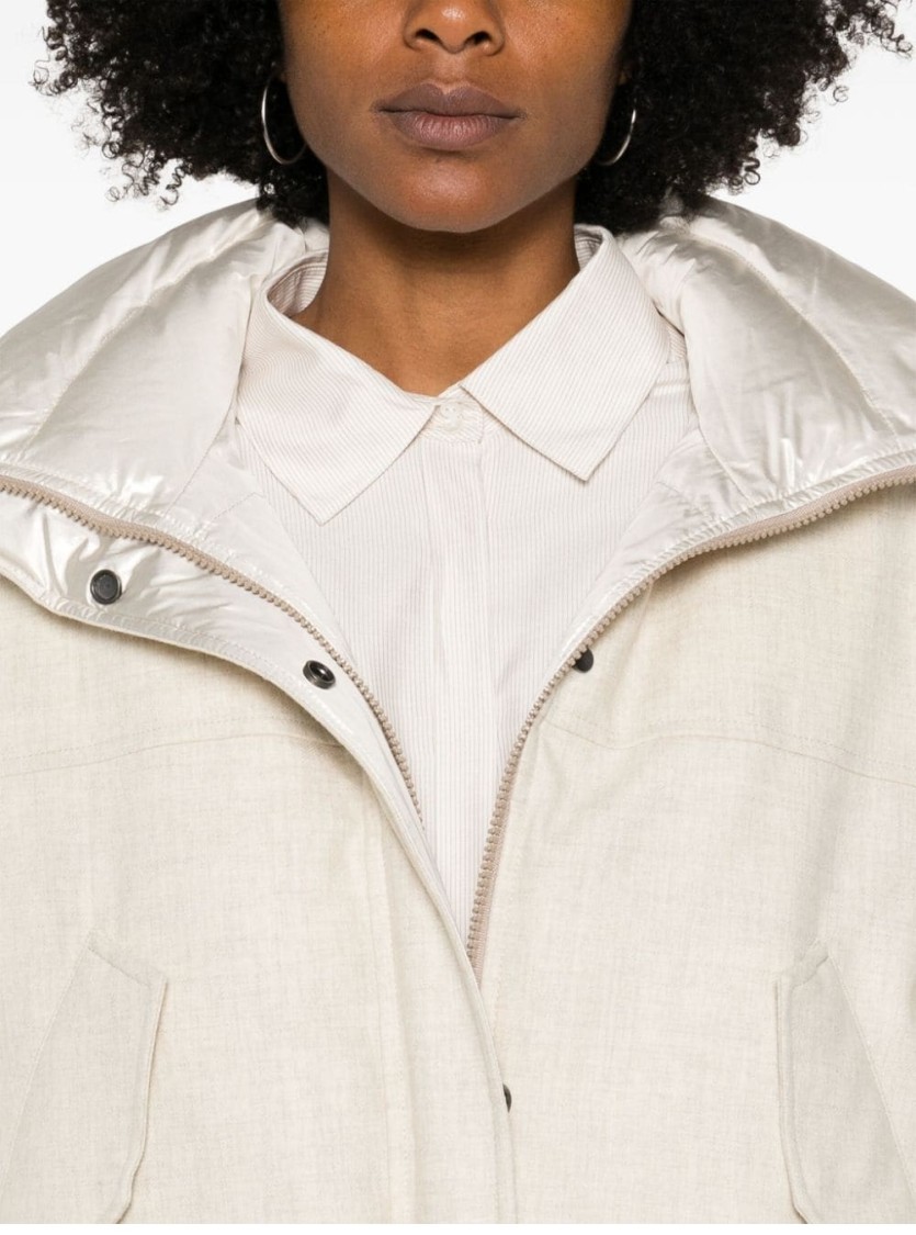 Brunello Cucinelli Reversible Down Jacket With High Collar In White