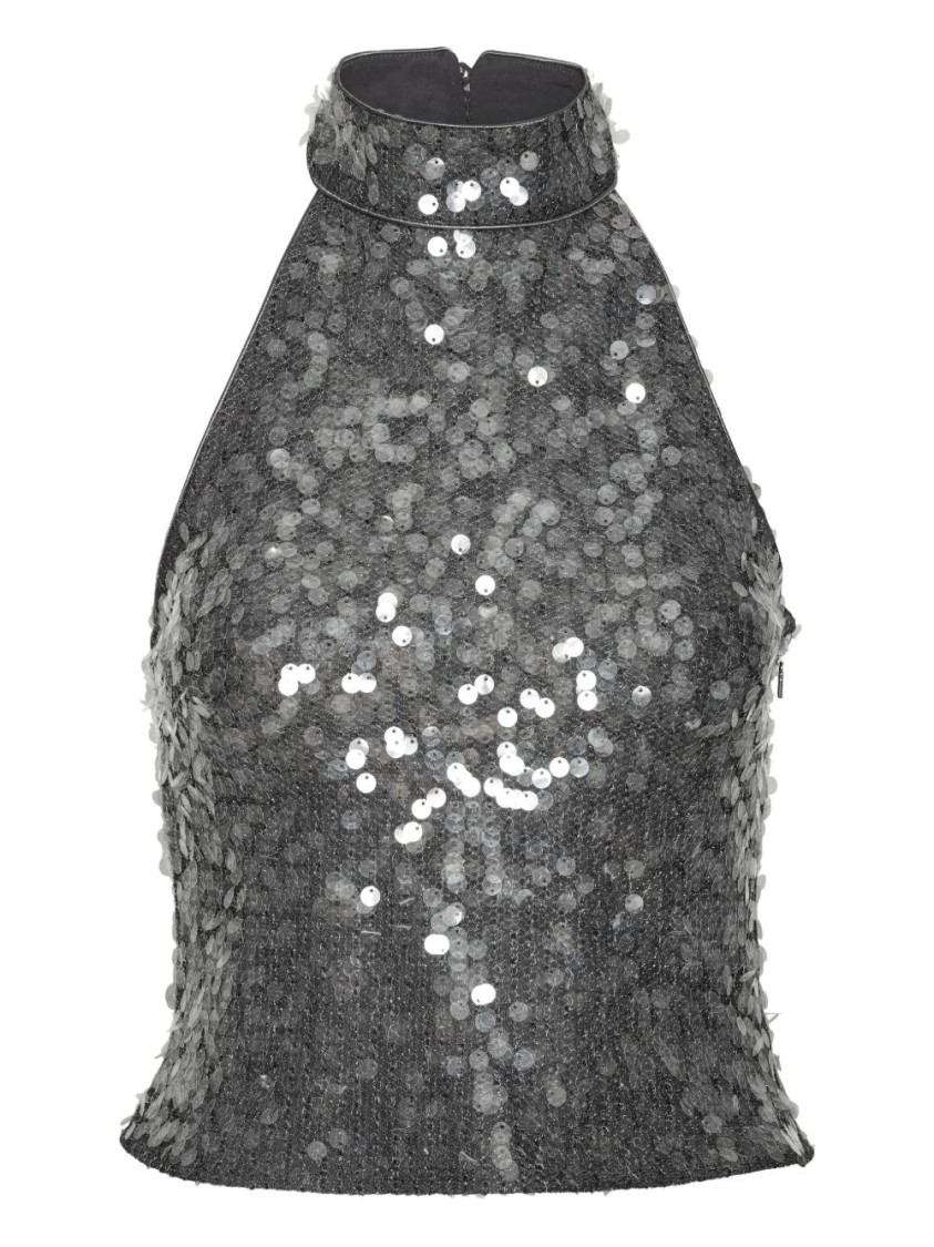 Rotate Birger Christensen Rotate Halter Neck Top With Sequin Embellishments In Gray