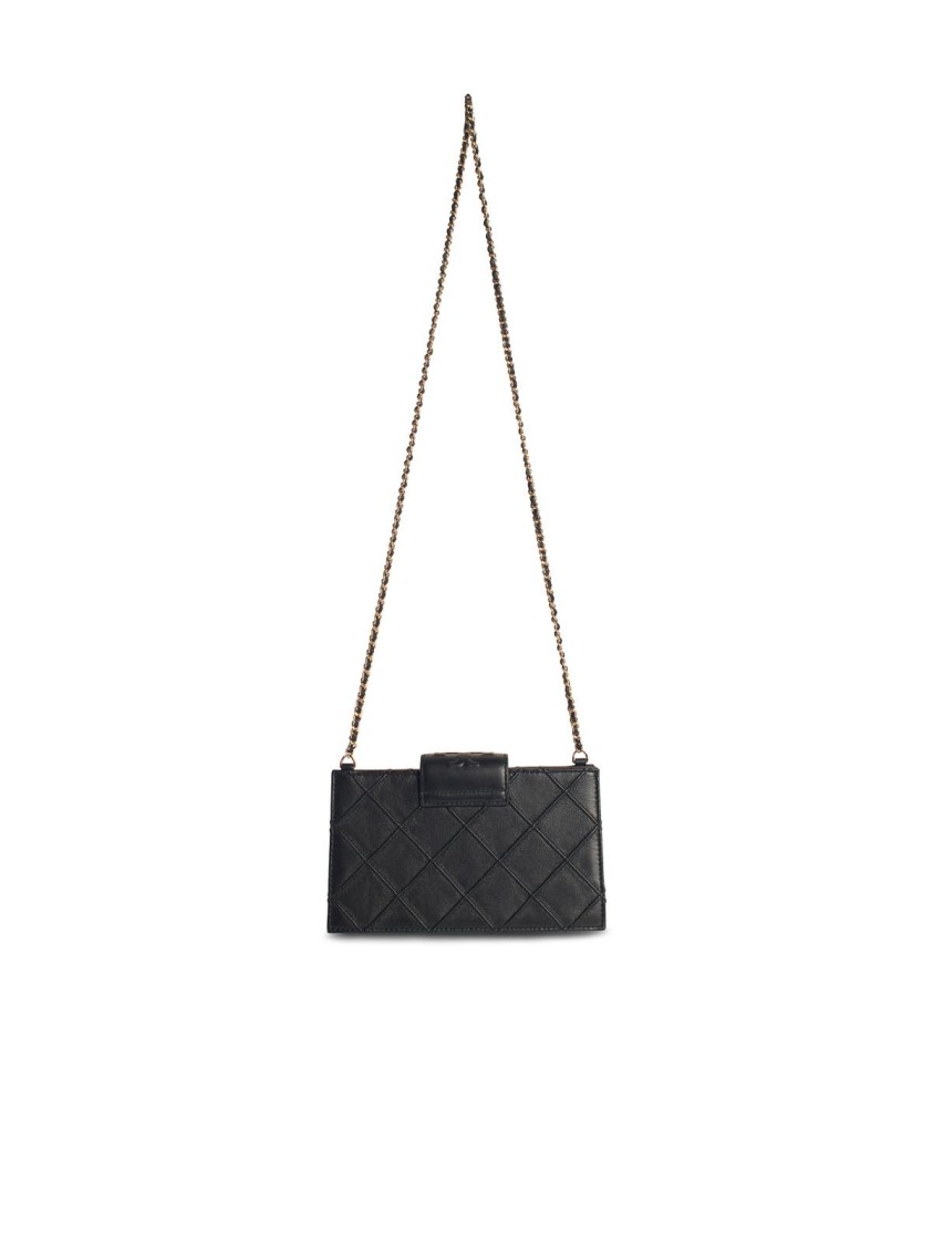Tory Burch Fleming Mini Chain Wallet In Quilted Leather Design In Black