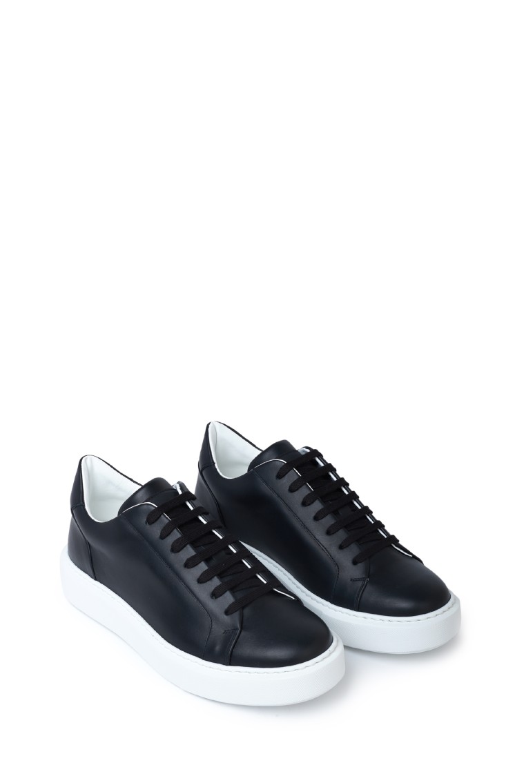 Gazzarrini X Michele Franzese Low-top Black Leather Sneakers With Rubber Sole In Black