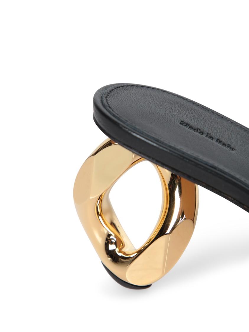 Jw Anderson J. W. Anderson Slip-on Black Leather Sandals With Gold-tone Chain Heel In Black