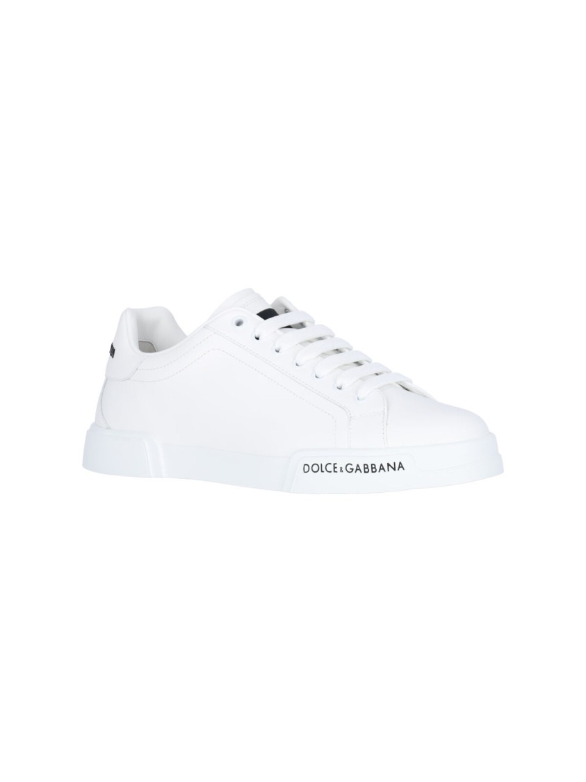 Dolce & Gabbana Leather Sneakers With Lateral Logo Patch In White