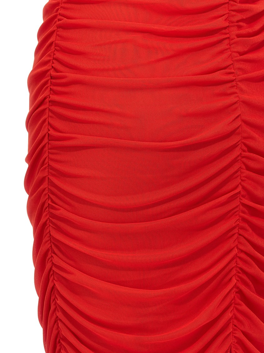 Rotate Birger Christensen Gathered Detail Mesh Midi Dress In Red