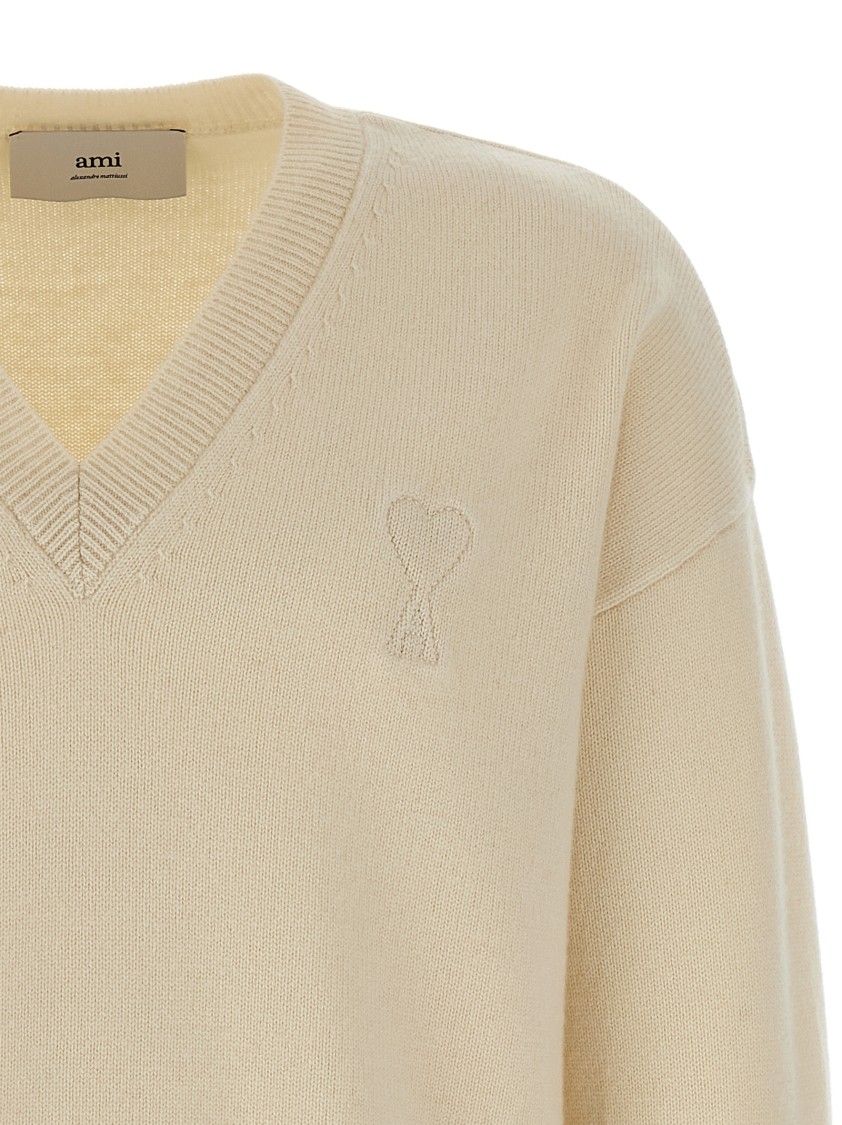 Ami Alexandre Mattiussi Puff Logo Patch Sweater Sweaters And Cardigans Beige In Neutral