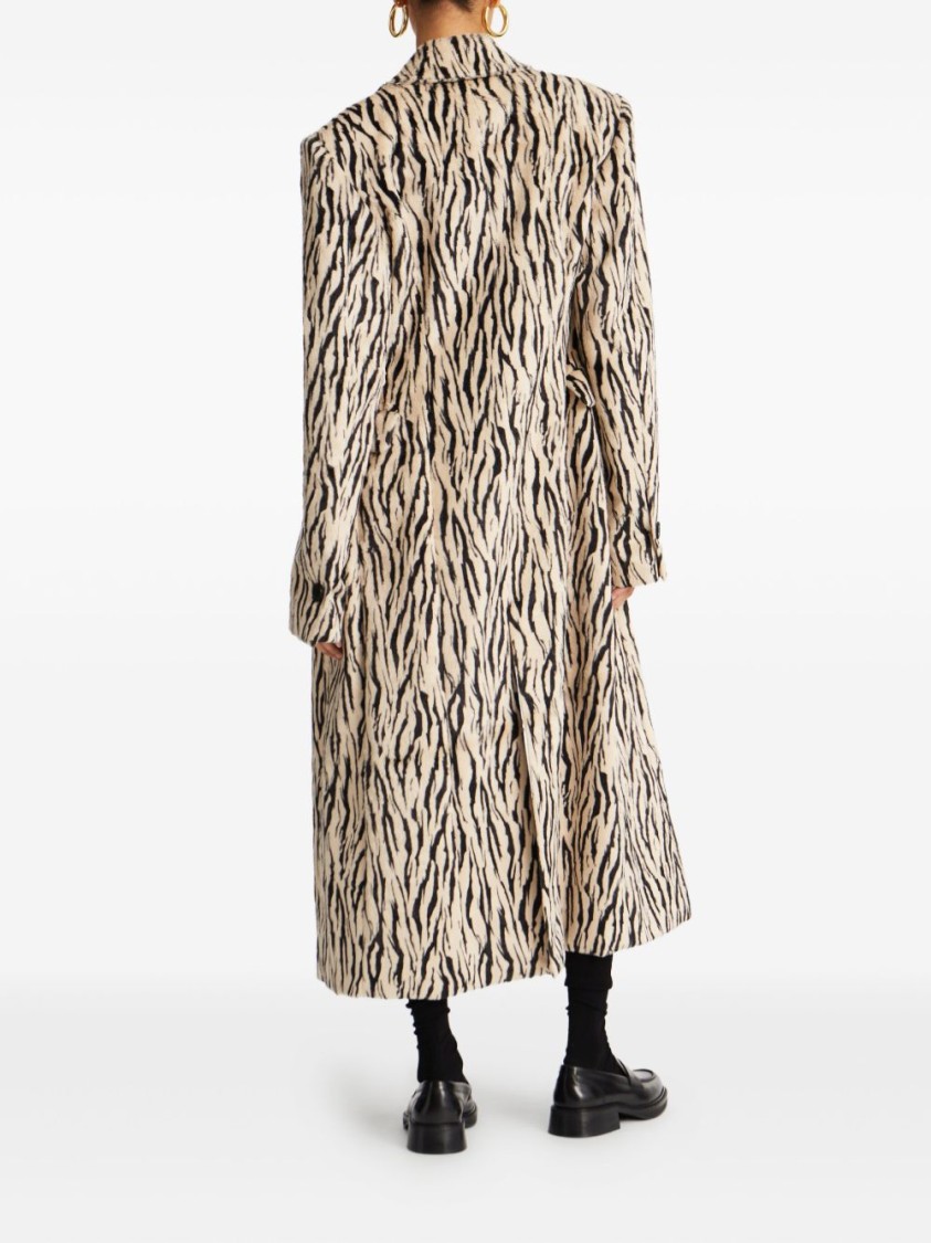 Rotate Birger Christensen Rotate Zebra Print Long Coat With Double-breasted Design And Large Lapels In Neutral