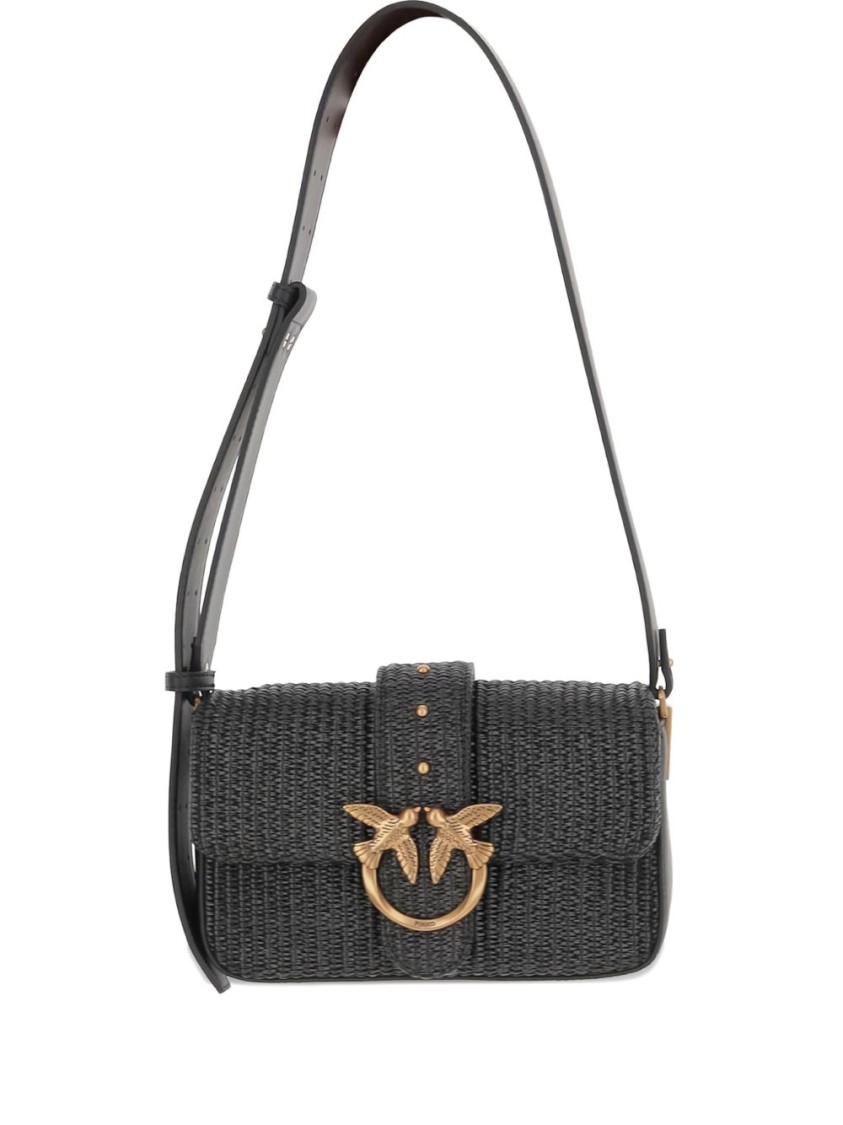 Pinko Textured Black Shoulder Bag With Gold-tone Clasp