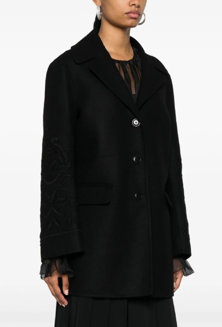 Ermanno Scervino Single-breasted Wool Coat With Elegant Embroidered Sleeves And Versatile Styling Op In Black