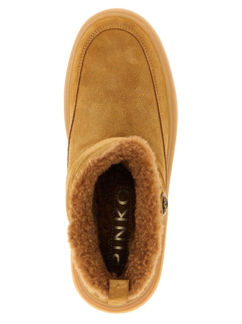 Pinko Beige Suede Platform Boots In Brown