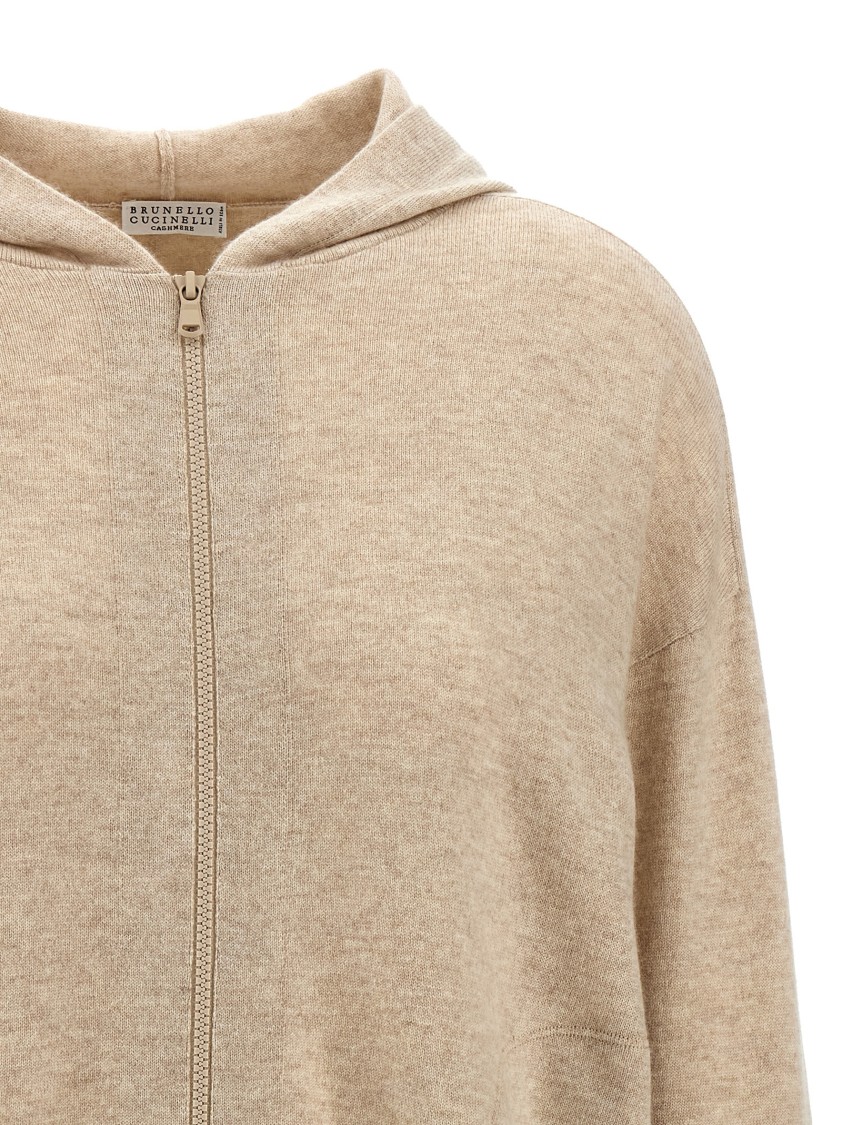 Brunello Cucinelli Relaxed-fit Cashmere Hoodie With Front Zip Closure In Nude