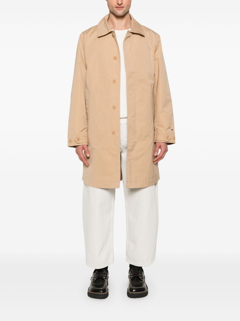 Tommy Hilfiger Long Length Raincoat With Two Side Pockets In Neutrals
