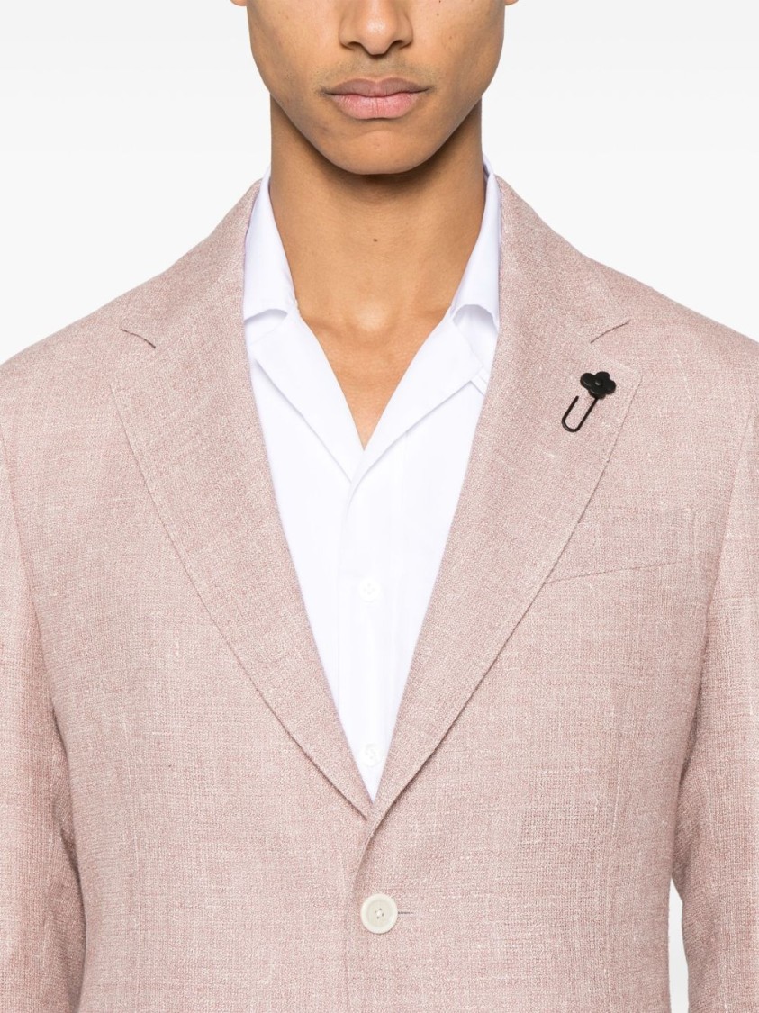 Shop Lardini Refined Linen Jacket With Front Button Fastening In White