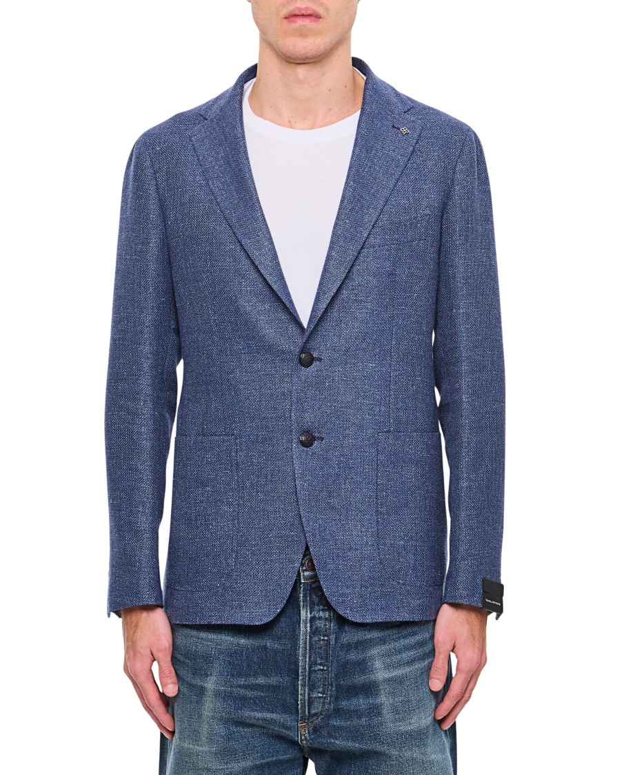 TAGLIATORE TAGLIATORE TAILORED LIGHT BLUE SINGLE-BREASTED JACKET WITH TEXTURED FINISH