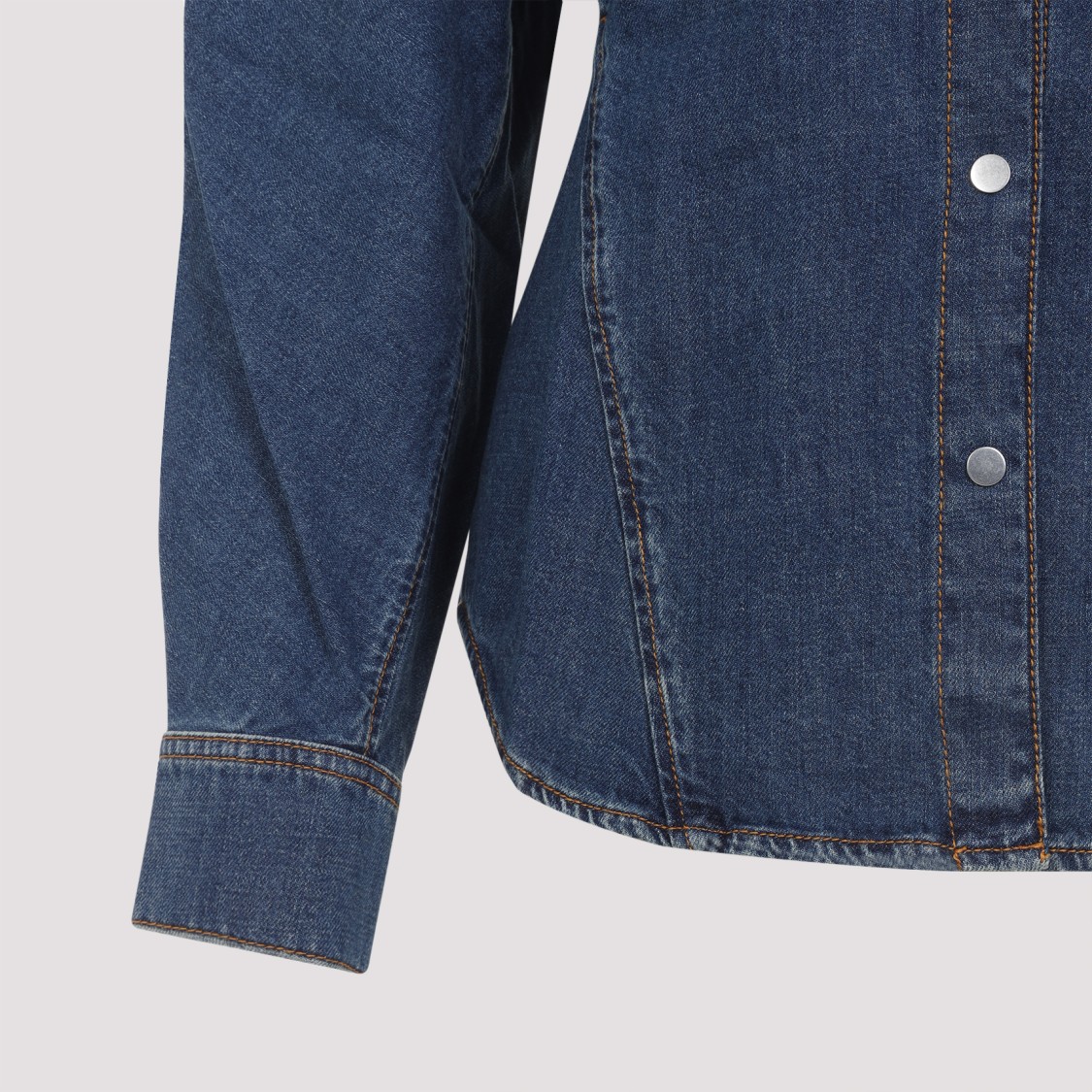 Alaïa Mineral Blue Cotton Curved Shirt With Pointed Collar In Blue