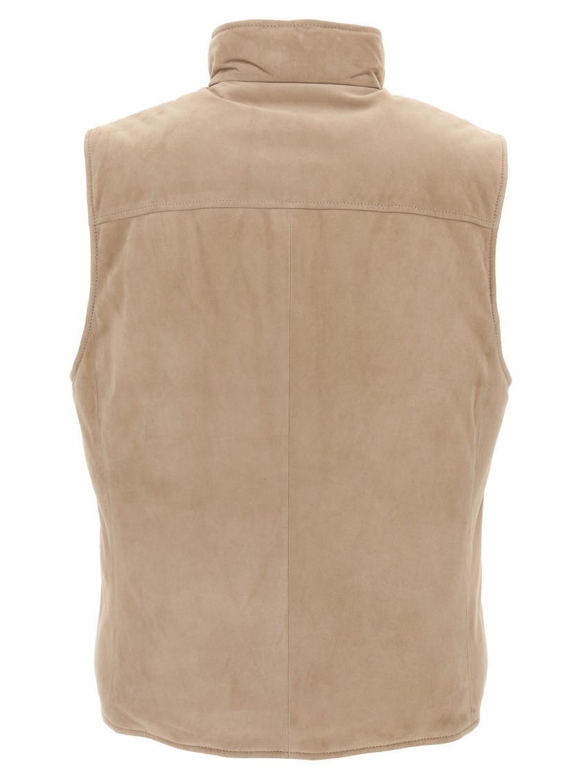Brunello Cucinelli Suede Vest With Goose Down Padding In Brown