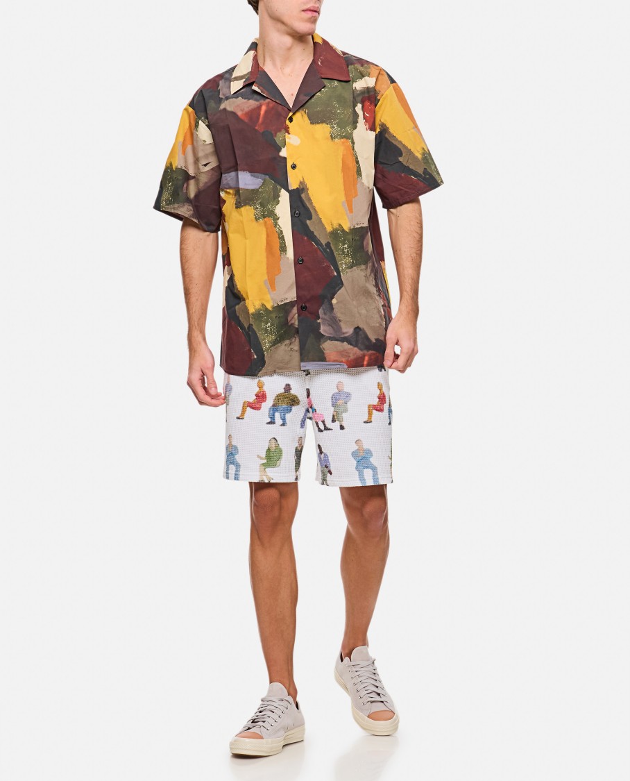 Jw Anderson J. W. Anderson Wide V-neck Short Sleeve Shirt With Abstract Print In Multi