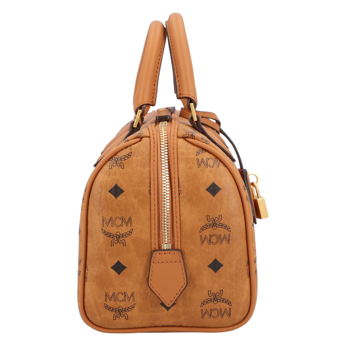 Mcm Printed Canvas Medium Ella Boston Handbag In Brown