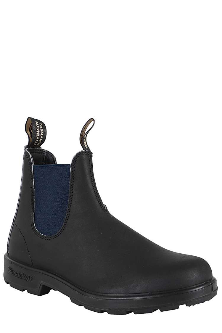 Blundstone Black Leather Boot With Blue Elastic Side Panels In Black