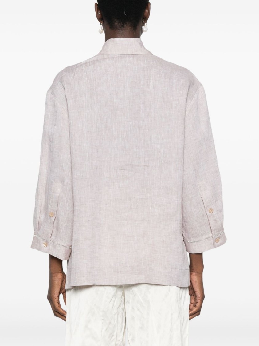 Peserico Beige Linen Shirt With Classic Collar