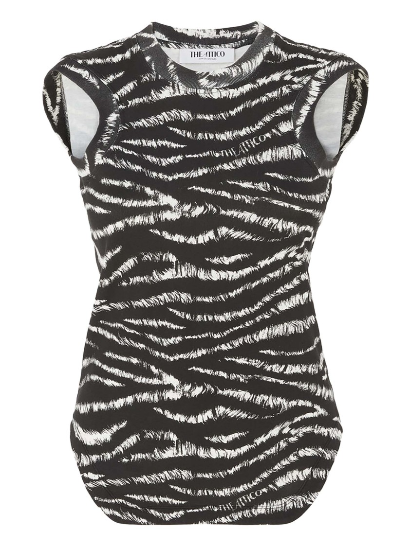 ATTICO THE ATTICO BLACK/WHITE ZEBRA PRINT COTTON JERSEY TANK TOP