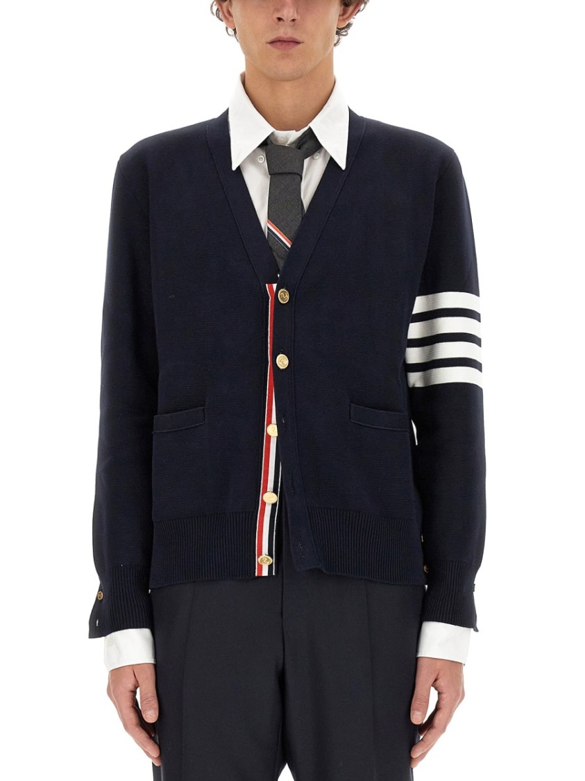 Thom Browne Sustainable Merino Classic Cardigan Sweater In Blue