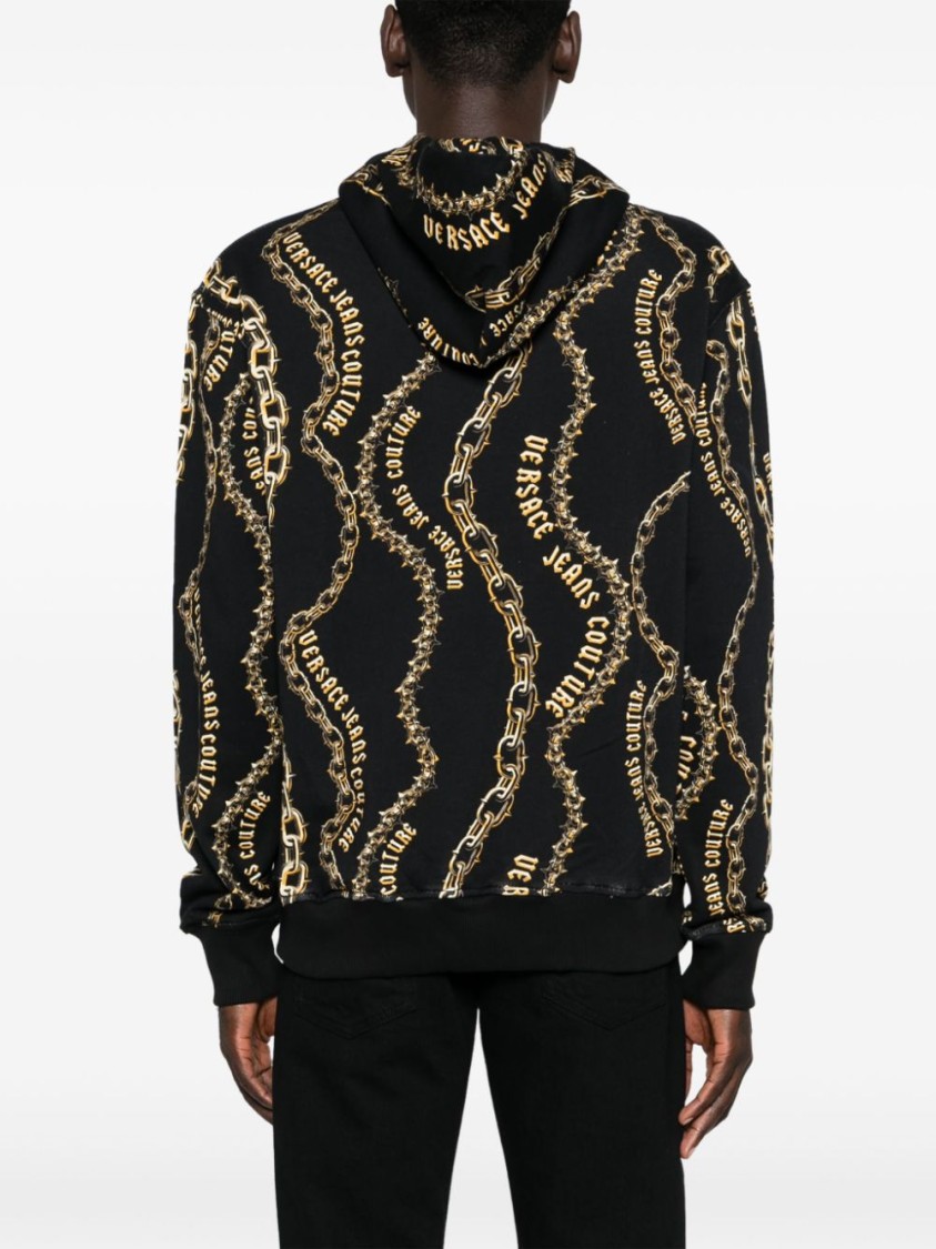 Shop Versace Jeans Couture Hooded Sweatshirt With Print In Black