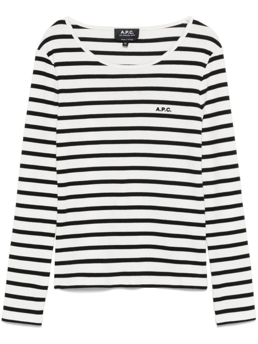 Shop Apc A.p.c. Organic Cotton Knit Sweater With Striped Pattern In White