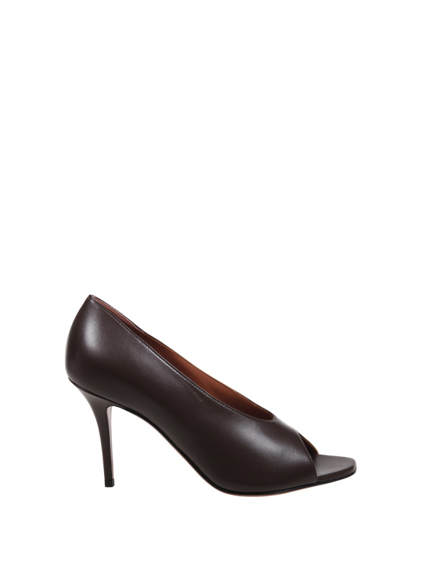 Shop Amina Muaddi Julianne Peep Toe Pump 90 In Brown