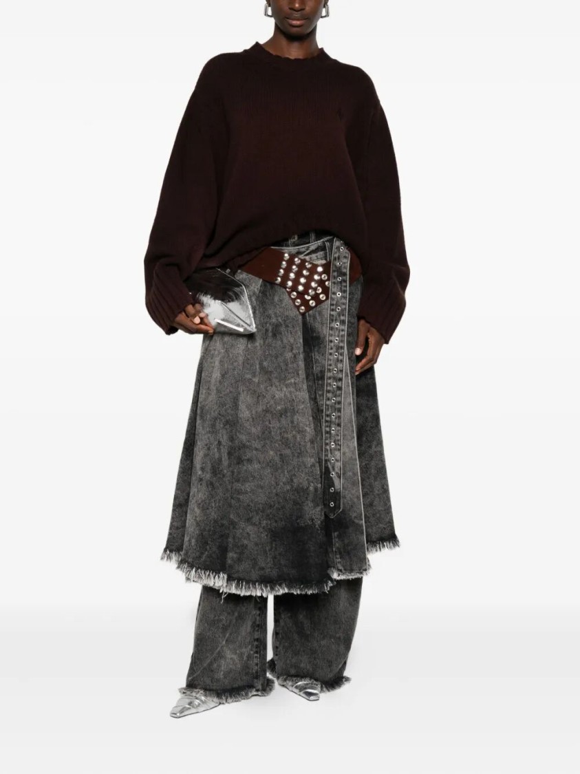 Attico Oversized Asymmetrical Hem Sweater With Ribbed Details In Brown