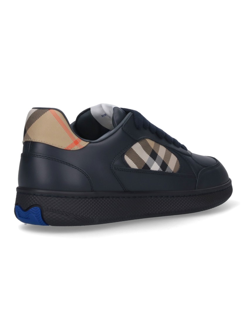Burberry Indigo Blue Leather And Check Sneaker Terrace In Black