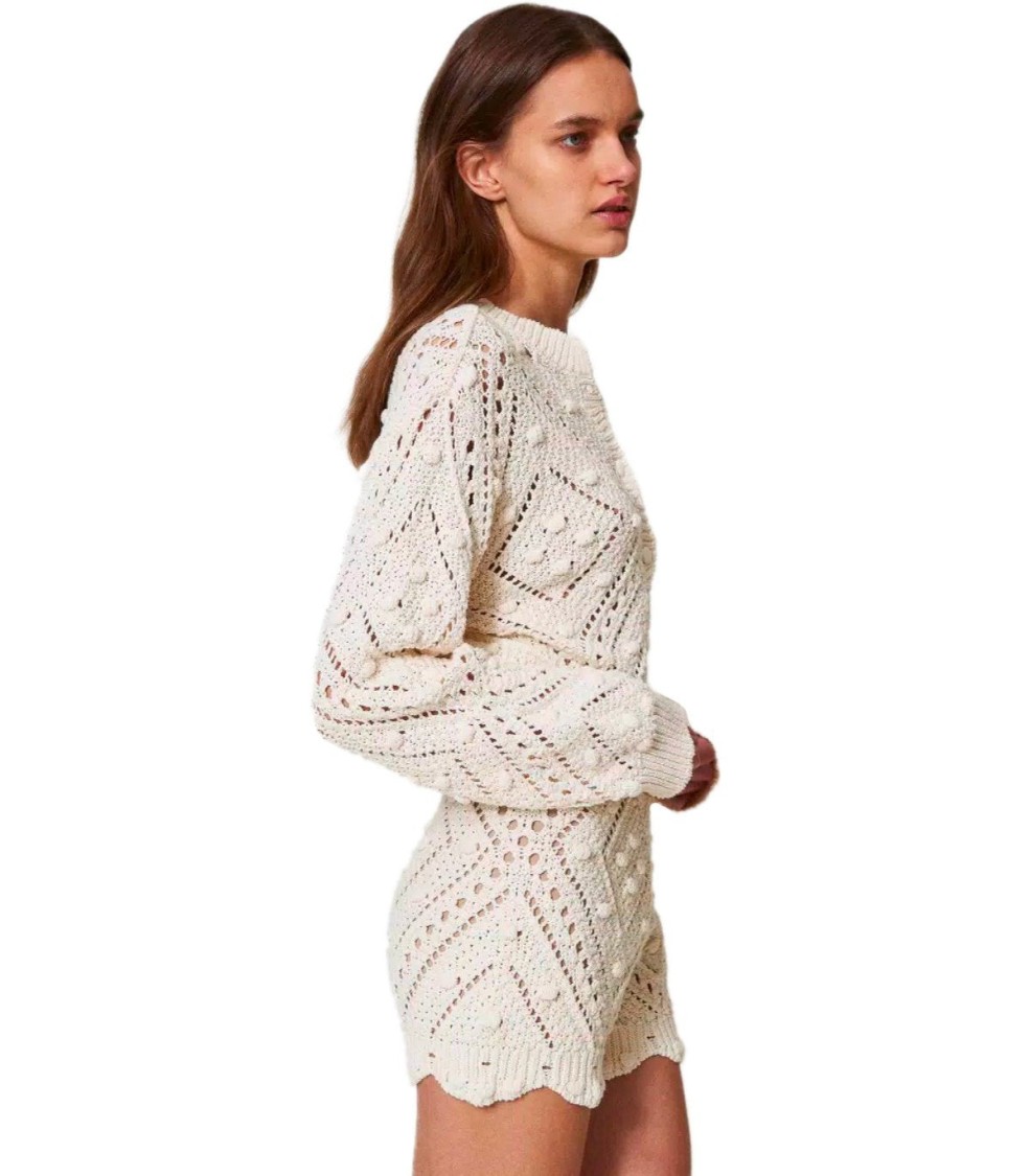 Twinset Twin-set Light Natural Cropped Cardigan In Neutral