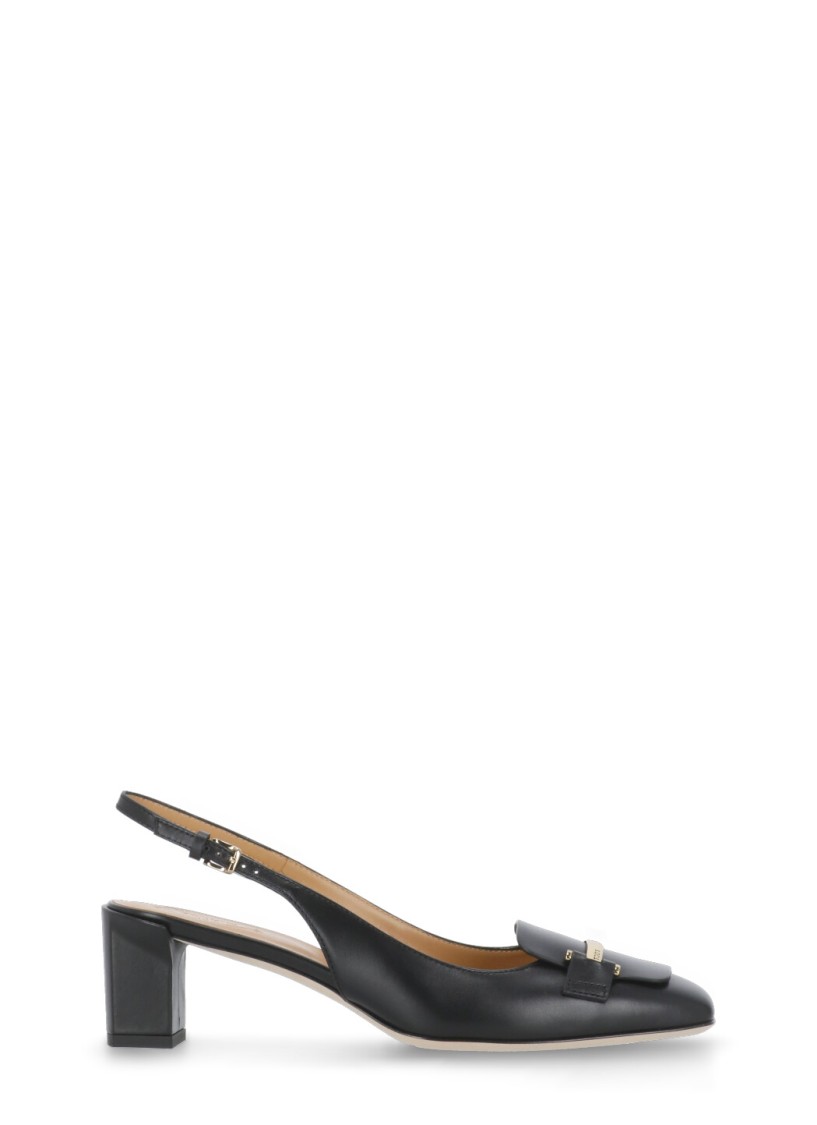 Tod's Square Toe Block Heel Gold-tone Hardware Slingback In Black