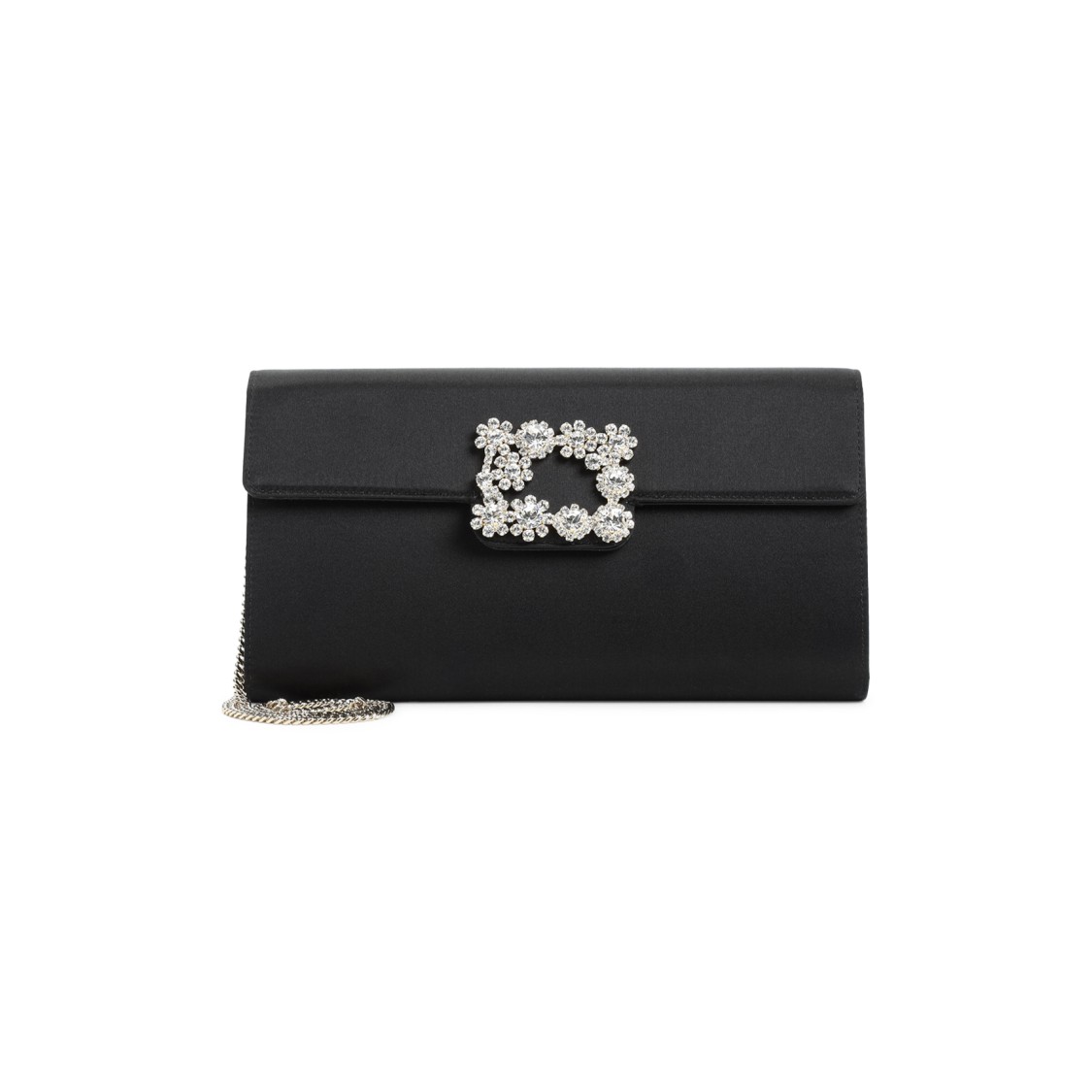 Roger Vivier Envelope Flap Flower Buckle Handbag In Black