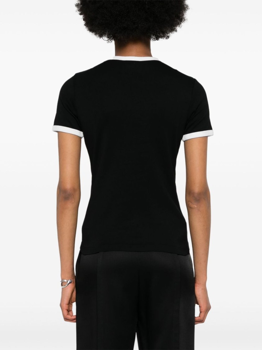 Courrèges Fitted Black T-shirt With Contrasting Trim And Embroidered Logo In Black