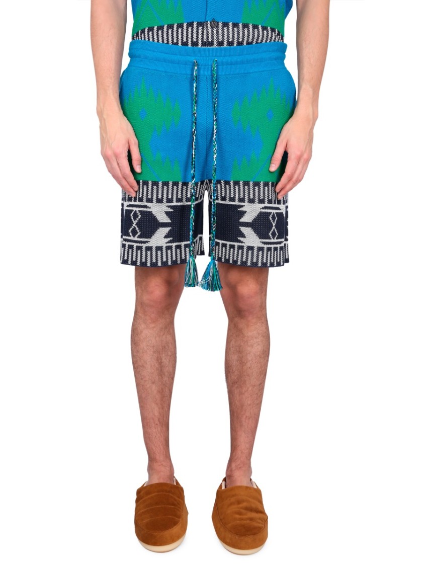 Alanui Piquet Cotton Icon Shorts With Geometric Motif