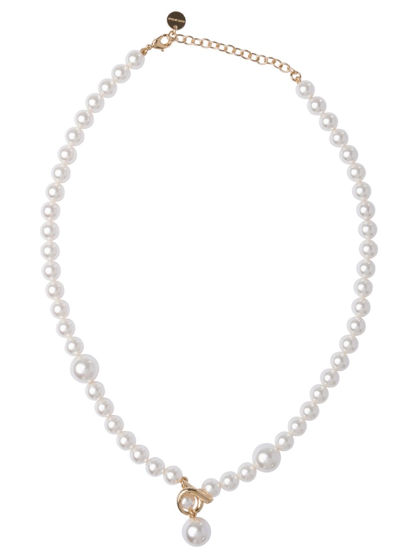Ferragamo Necklace With Pendant Detail And Pearl Beads In Metallic