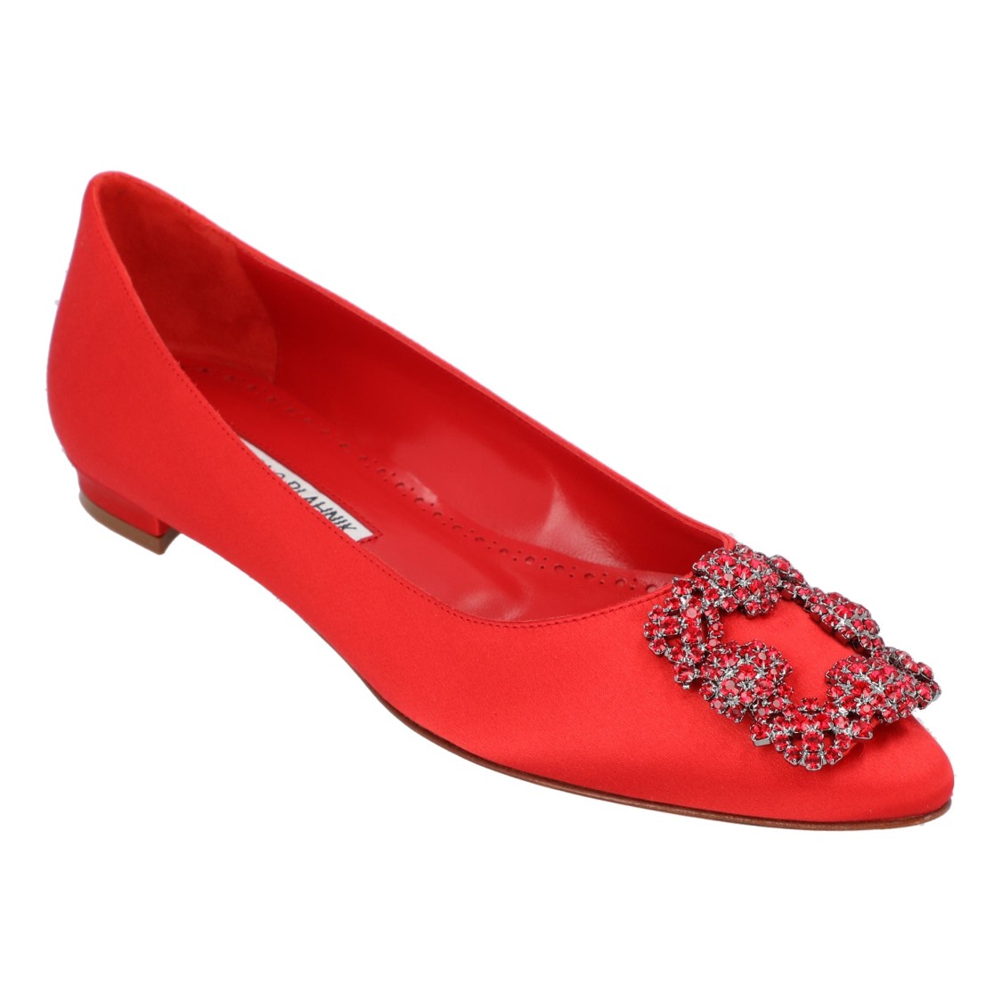 Manolo Blahnik Hangisi Red Satin Flats In Red