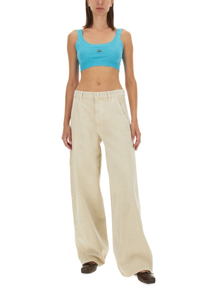 Vivienne Westwood Crop Top With Embroidered Orb Logo In Blue