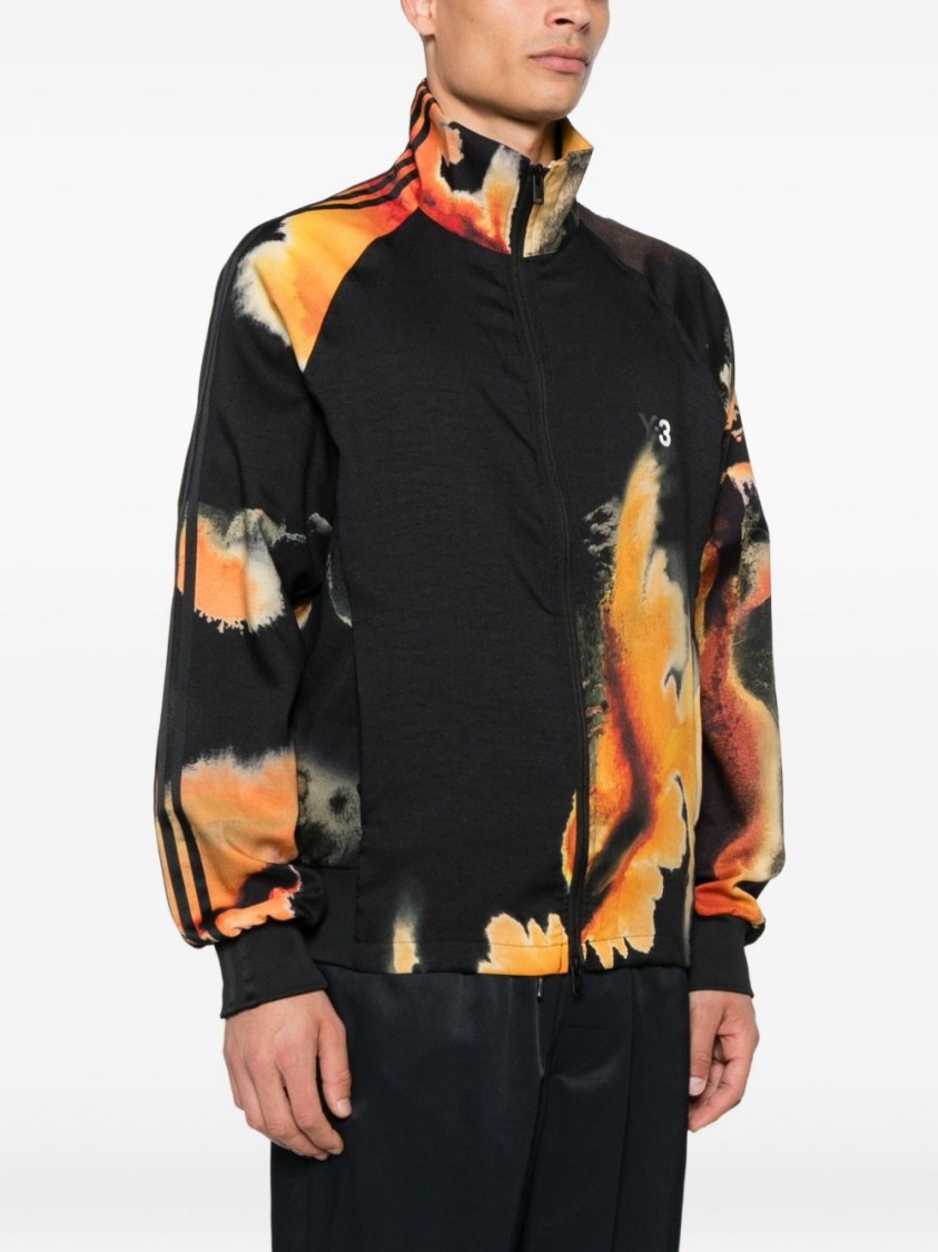 Y-3 Abstract Pattern Sweatshirt With Zip Fastening And Ribbed Edges In Black
