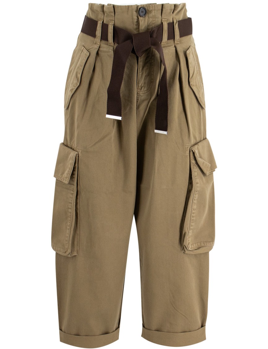 Pinko High-waisted Cargo Trousers With Knotted Belt
