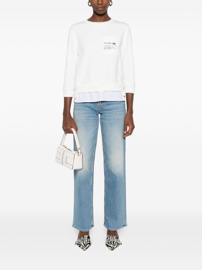 Elisabetta Franchi Fleece Top With Details In Poplin Fabric Clothing In White
