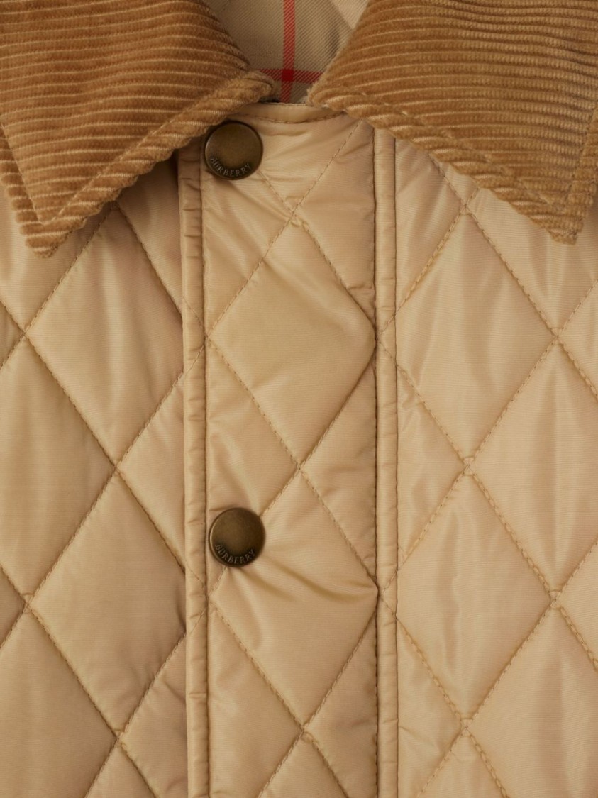 Burberry Quilted Jacket With Corduroy Collar And Pockets In Brown