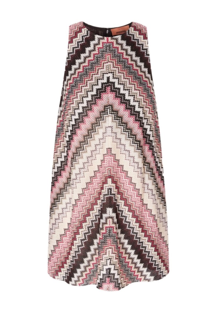 Shop Missoni Zigzag Pattern Sleeveless Short Dress In Pink