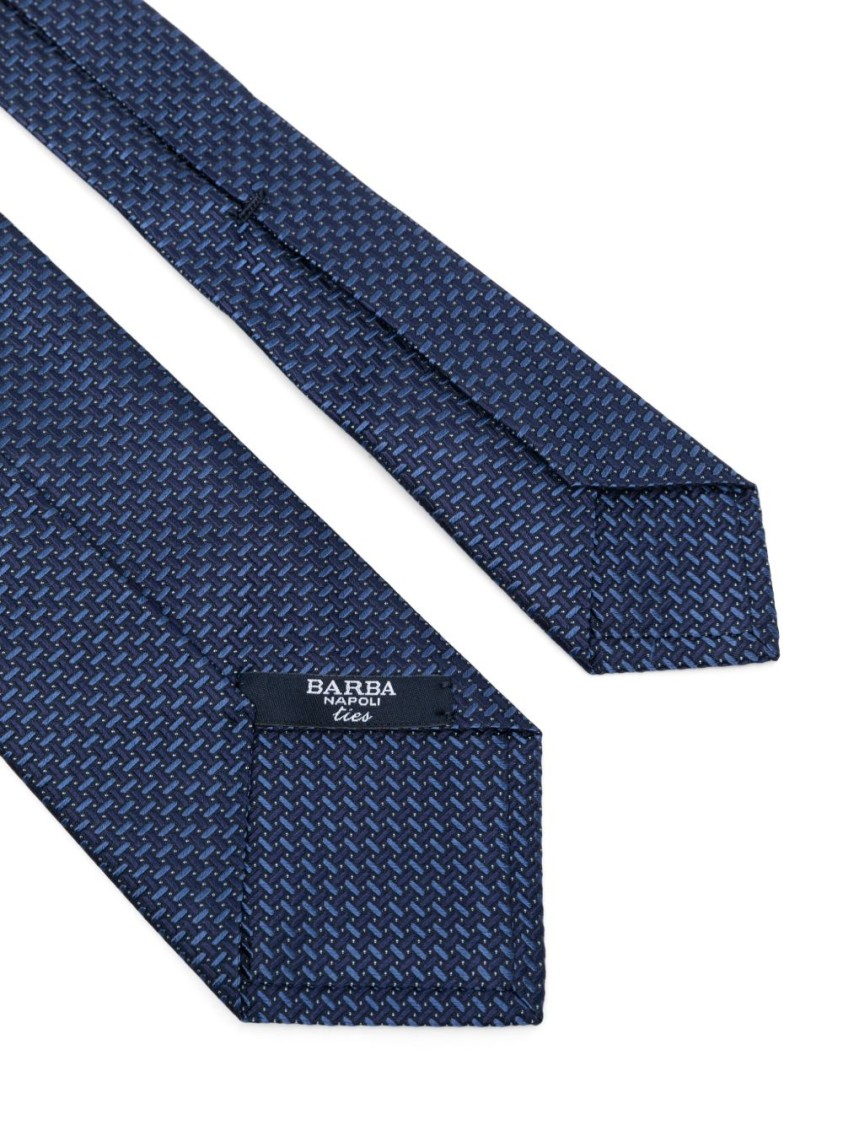 Barba Napoli Barba Textured Blue Tie With Pointed Ends In Black