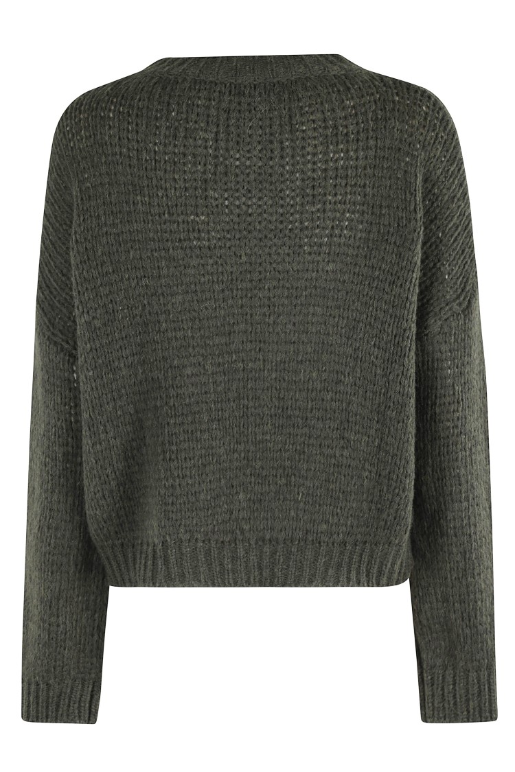 Roberto Collina Textured Knit Green Crew-neck Sweater In Gray