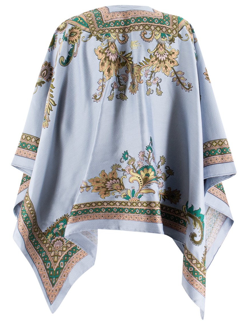 Etro Wool-blend Cape With Asymmetrical Cut And Floral Accents
