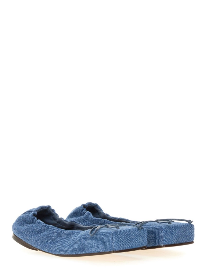 Jacquemus Les Ballerines Bow Square Toe Denim Ballet Flat In Blue