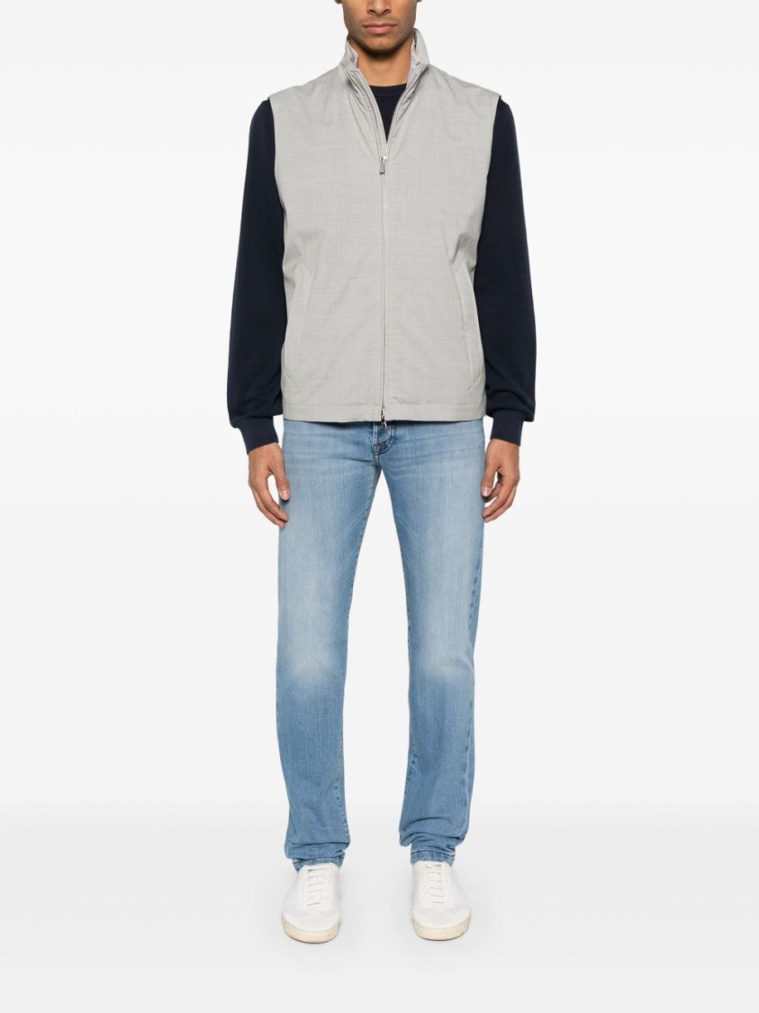 Shop Paul & Shark Light Grey Full Lining Gilet In White